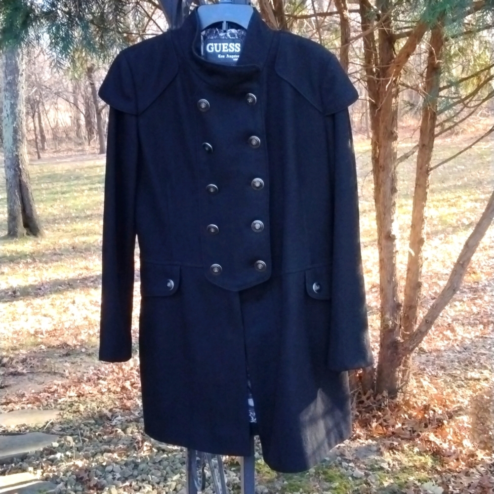 NWOT GUESS Black Wool Coat size medium